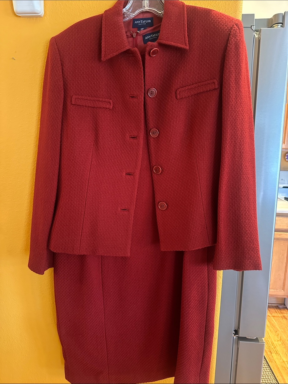 Ann Taylor Red Two-Piece Dress Suit - Textured Jacket and Dress